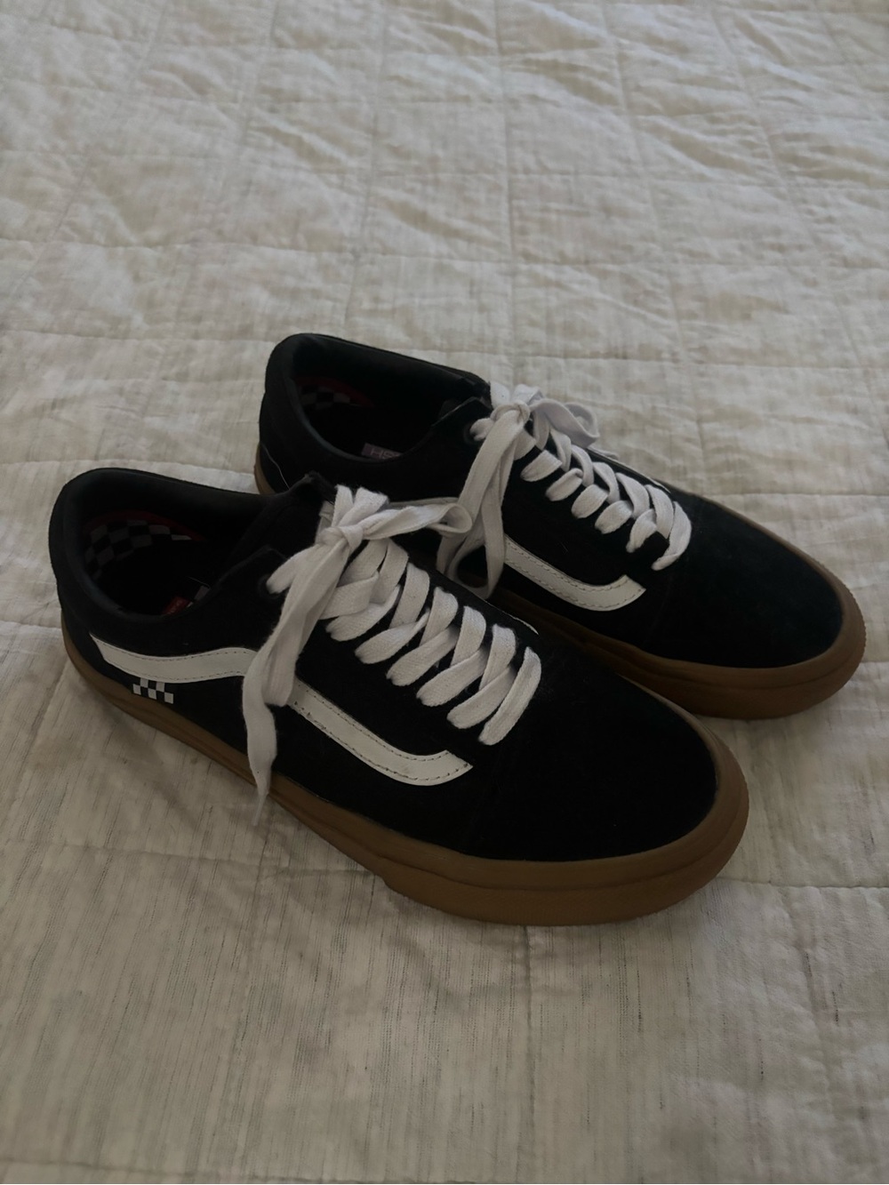 Vans Black Suede Low-Top Sneakers with White Stripe and Gum Sole